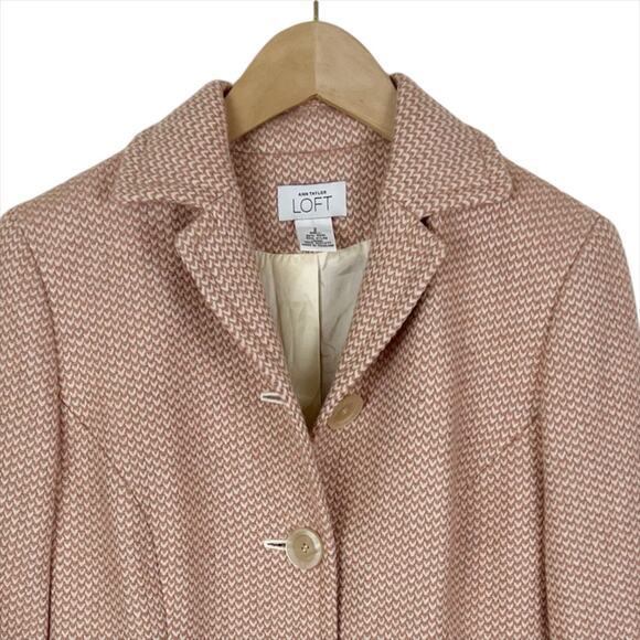 Ann Taylor Loft Pink and Cream Tweed Wool Blend Blazer Jacket Size 2 - Picture 4 of 5
